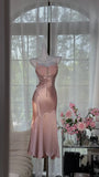 Simple Pink Mermaid Spaghetti Strap Satin Tulle Evening Dress Party Dress HZ1023