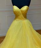 Yellow tulle sequins long prom dress formal dress HZ1023
