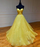Yellow tulle sequins long prom dress formal dress HZ1023