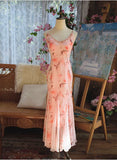 Print Floral Mermaid Spaghetti Strap Beaded Chiffon Evening Dress Party Dress HZ1023