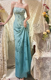 Vintage Blue Ombre A Line Spaghetti Straps Beaded Chiffon Open Back Prom Dress Evening Dress HZ1023