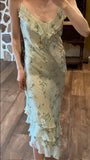 Sage Green Floral Mermaid Spaghetti Strap Layered Chiffon Evening Dress Party Dress HZ1023