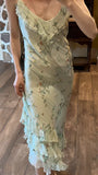 Sage Green Floral Mermaid Spaghetti Strap Layered Chiffon Evening Dress Party Dress HZ1023