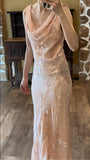 Light Pink Mermaid Round Neck Beaded Floral Chiffon Evening Dress Party Dress HZ1023