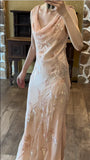 Light Pink Mermaid Round Neck Beaded Floral Chiffon Evening Dress Party Dress HZ1023
