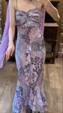 Retro Purple Leopard Mermaid Spaghetti Strap Chiffon Prom Dress Party Dress HZ1023