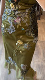 Retro Olive Green Sheath V Neck Beaded Embroidery Chiffon Prom Dress Party Dress HZ1023