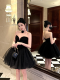 Simple Black A Line Sweetheart Neck Tulle Short Birthday Dress Homecoming Dress HZ1023