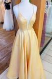 Yellow Long Prom Dress simple prom dresses HZ1023