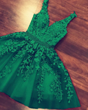 Short green homecoming dresses lace embroidery HZ1023
