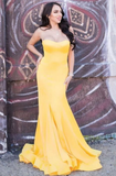 Yellow satin mermaid long prom dress yellow formal dress HZ1023