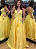 Yellow Open Back Straps Long Evening Dress/Prom Dress HZ1023