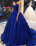 Royal blue lace ball gown prom dress sweetheart corset HZ1023