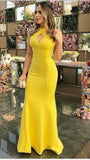 Yellow Simple Satin Mermaid Evening Dress, Long Prom Dresses HZ1023