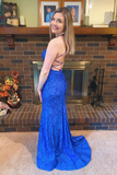 Elegant Mermaid Royal Blue Lace Prom Dress HZ1023