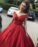 Gorgeous Off the Shoulder Red Long Ball Gown Prom Dress HZ1023