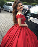 Gorgeous Off the Shoulder Red Long Ball Gown Prom Dress HZ1023