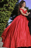 Gorgeous Off the Shoulder Red Long Ball Gown Prom Dress HZ1023
