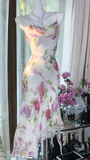 Pink Print Floral Mermaid Chiffon Date Dress Evening Dress Wedding Guest Dress HZ1023
