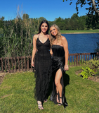 Black Exquisite Beaded Ruffle Flowy Chiffon Formal Party Dress Prom Dress Date Dress HZ1023