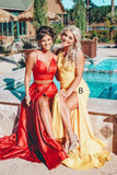 Yellow Prom Dresses,Red Satin Evening Dress Pretty Prom Dresses HZ1023