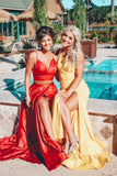 Yellow Prom Dresses,Red Satin Evening Dress Pretty Prom Dresses HZ1023