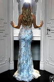 lace up back mermaid silver evening dress prom dress HZ1023