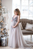 Sequin Maternity Dresses Baby Shower Gowns with Tulle Skirt HZ1023