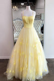Yellow tulle sequin long prom dress, yellow tulle formal dress HZ1023