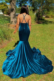 Mermaid V-Neck Applique Spaghetti Straps Long Prom Dress HZ1023