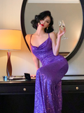 Sexy Shiny Purple Mermaid Straps Sequin Long Prom Dress Vacation Dress HZ1023
