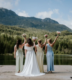 Pretty Sheath One Shoulder Baby Blue Satin Bridesmaid Dress Evening Dress with Slit HZ1023