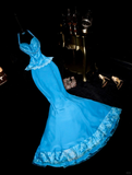 Stunning Mermaid Halter Beaded Sequin Blue Lace Satin Long Prom Dress Party Dress HZ1023
