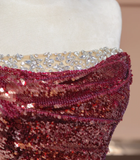 Shiny Mermaid Strapless Red Sequin Tulle Long Prom Dress Party Dress HZ1023