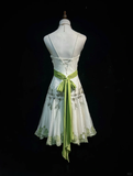 Vintage A Line Spaghetti Strap Green Appliques Beaded Tulle Satin Homecoming Dress HZ1023