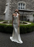 Classy Mermaid Sweetheart Neck White Satin Long Prom Dress Wedding Dress HZ1023