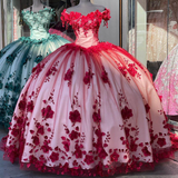 Red Off The Shoulder 3D Flowers Sweet 16 Party Dress Quinceanera Dresses HZ1023