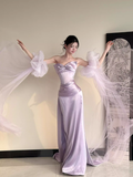 Romantic Purple Mermaid Bow Satin Tulle Long Prom Dress Formal Dress HZ1023