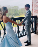 Beautiful Blue Bow Strapless Mermaid Prom Dress HZ1023