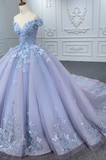 Gorgeous Purple Off The Shoulder Applique Prom Dress Sweet 16 Dress Quinceanera Dress HZ1023