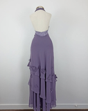 Retro A Line Halter Flower Purple Chiffon Open Back Evening Dress Party Dress HZ1023