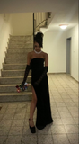 Mermaid Strapless Long Black Velvet Prom Dress Birthday Outfits HZ1023