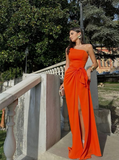 Orange One Shoulder Long Slit Evening Dress Formal Prom Dress HZ1023