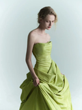 Charming Green Ball Gown Strapless Pleated Satin Prom Dress Formal Gown HZ1023