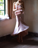 Romantic Mermaid Sweetheart Neck Pink Satin Long Prom Dress Party Dress Date Dresses HZ1023