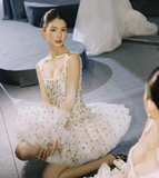 Polka Dot A Line Straps Pleated Chiffon Tulle Short Homecoming Dress Cocktail Dress HZ1023