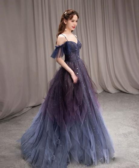 Purple tulle off shoulder A-line long prom dress, purple evening dress HZ1023