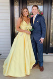 Yellow sweetheart backless long prom dress, yellow evening dress HZ1023