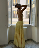 Simple Yellow A Line One Shoulder Satin Open Back Prom Dress Wedding Guest Dress HZ1023