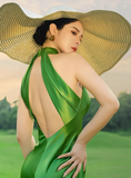 Charming Green Sheath Halter Satin Open Back Prom Dress 21th Birthday Dress HZ1023
